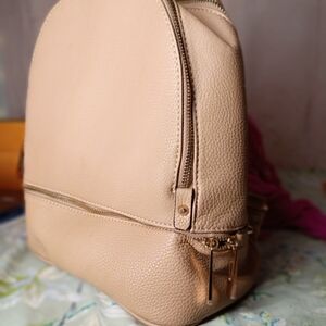 Women's Beige Pebbled Leather Backpack